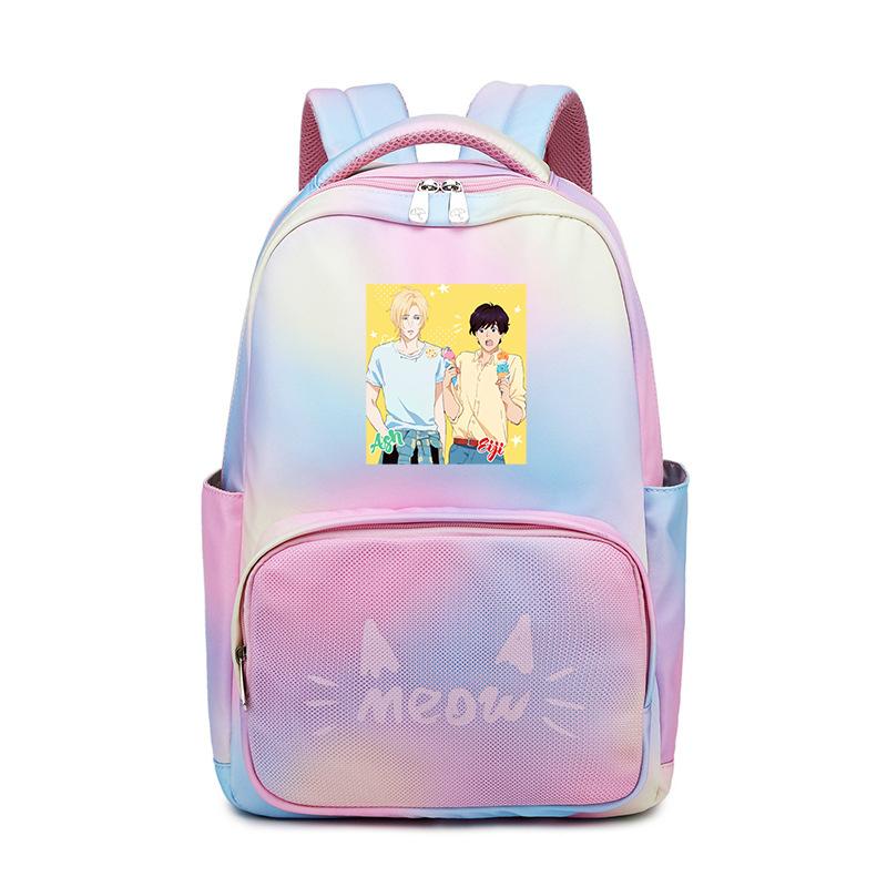 Zaino scolastico per ragazze con pesci banana in stile cartone animato, impermeabile, da donna, rosa, da viaggio, colore caramella, kawaii, zaino per laptop.