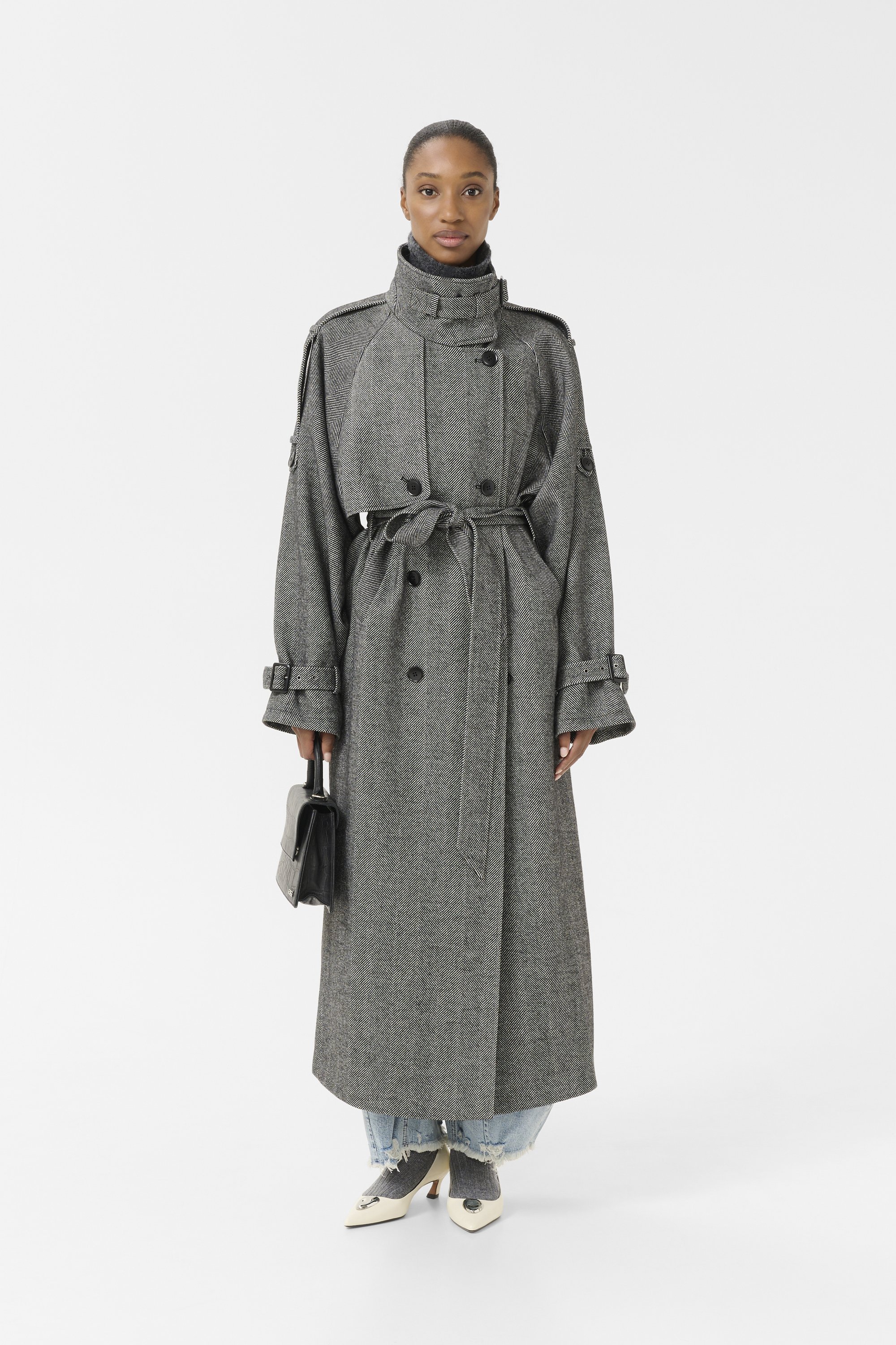 Gestuz AVIC LANGE JAS - Trenchcoat - zwart/grijs