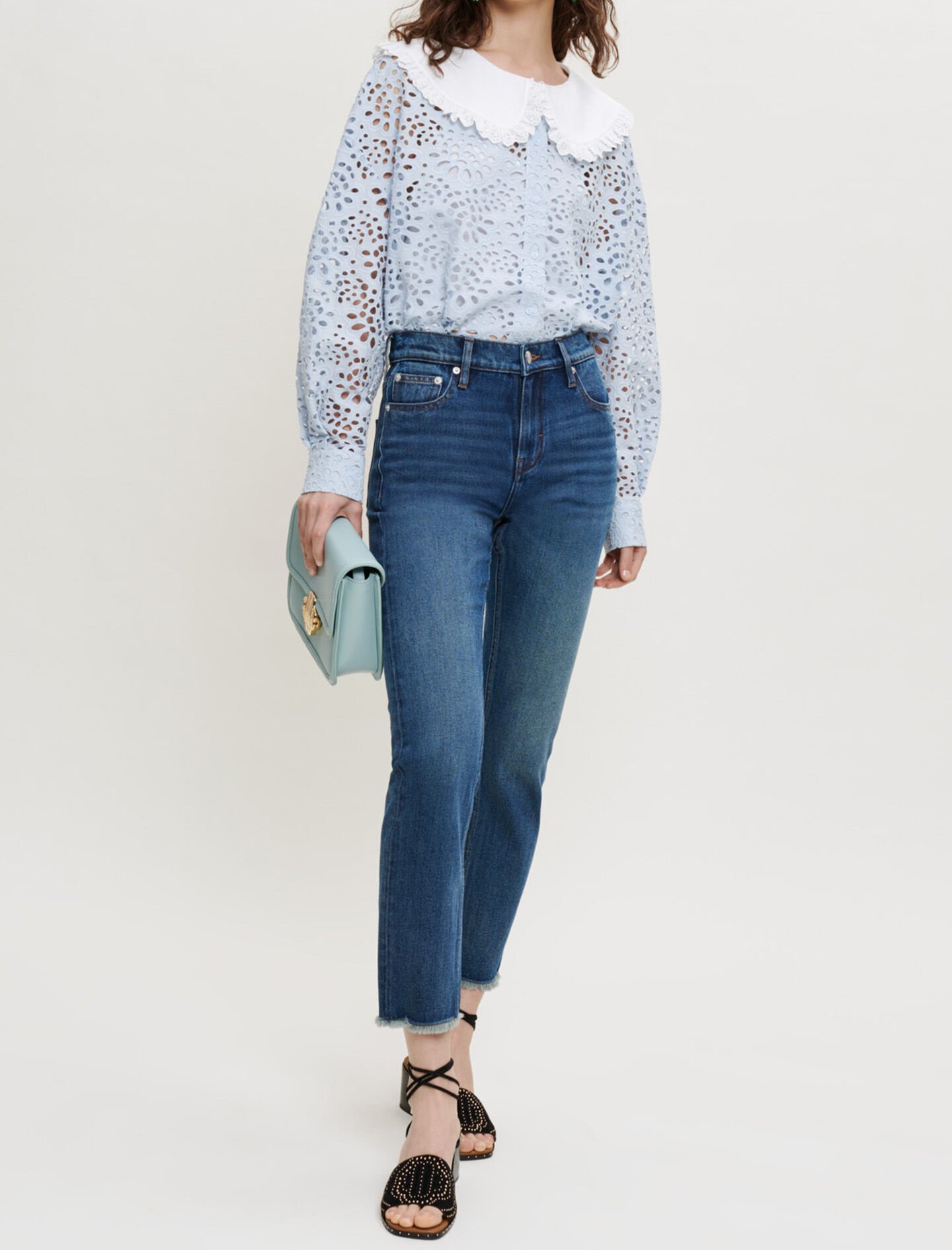 Nauwe jeans met gerafelde zoom - Blauw