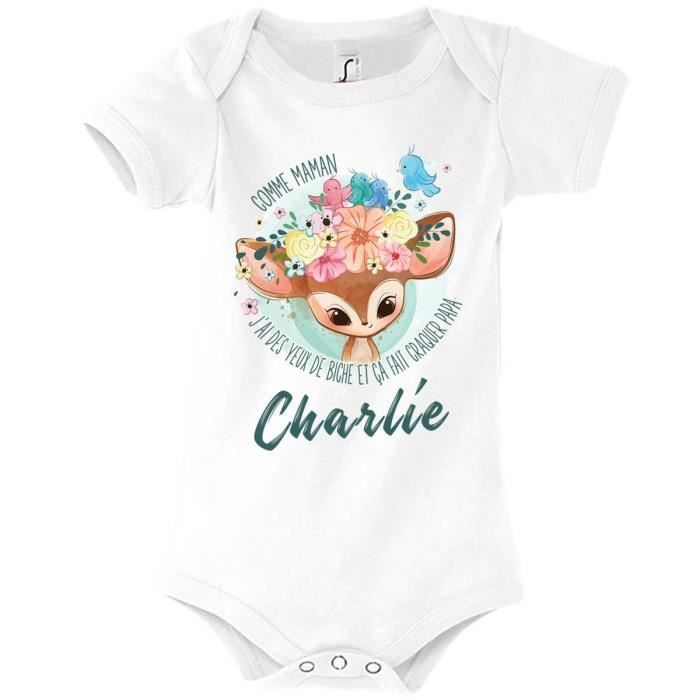 Charlie | Body de bebé con nombre para niña | Como los ojos de gacela de mamá | Ropa adorable para bebés de 3 a 6 meses