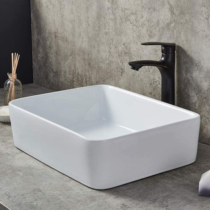 Square ceramic countertop washbasin, white, 40x30x13cm