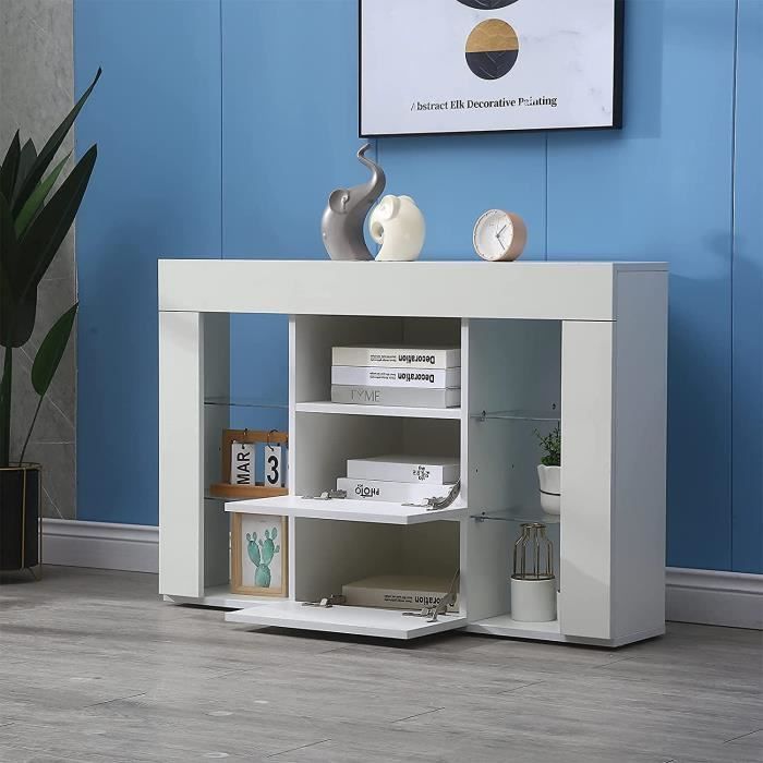 Mueble esquinero blanco para TV - DRIPEX - Moderno - Iluminación LED azul - Estantes de almacenamiento