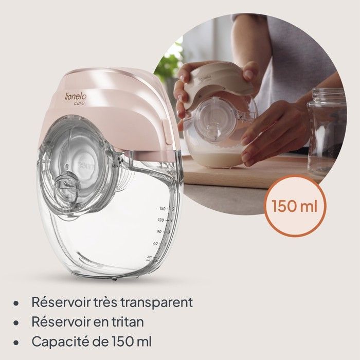 Tire-lait mains libres LIONELO Fidi Free Slim - Lot de 2 - Discrète - 150ml - 4 Tailles - 3h sans fil - Beige