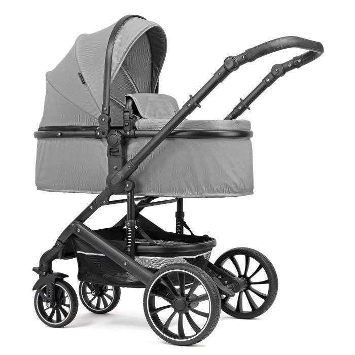 Poussette 3 en 1 Pixini Kalani - Jusqu'à 22 kg - Pack poussette, Nacelle, Siège auto, sac et nombreux accessoires - argent