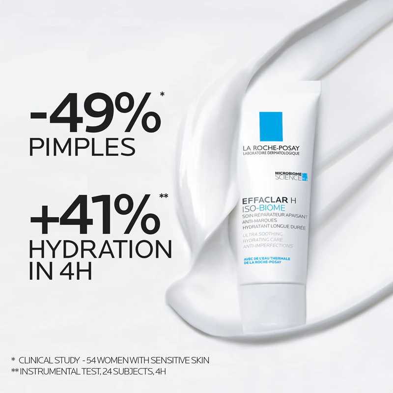La Roche-Posay Effaclar H ISO-BIOME hydraterende crème tegen acnegevoelige huidonzuiverheden.