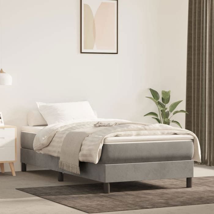 Struttura letto con materasso - Maison Exclusive - Velluto grigio chiaro - 80x200 cm - Massimo relax