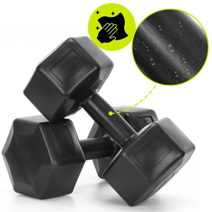 ACTIGET 2x10 kg haltères hexagonaux pour exercices de fitness, poids, lot de 2, noir