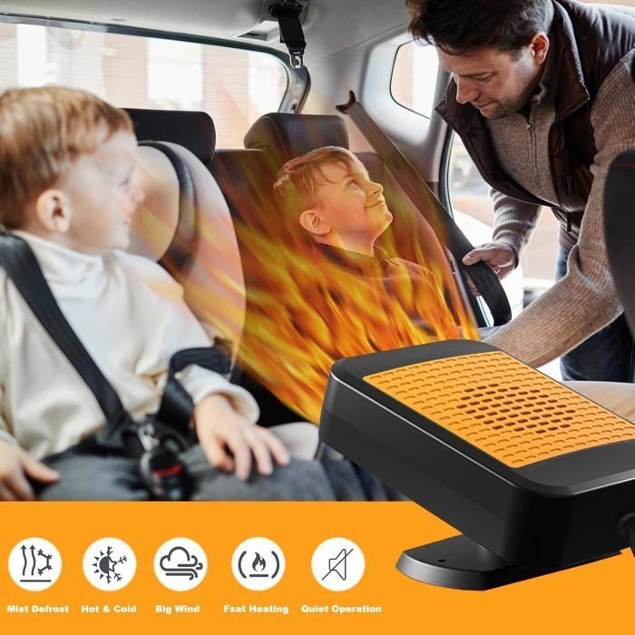 Chauffage voiture portable 12V 200W. Dégivreur pare-brise rotatif 360° allume-cigare. SUV/camping-car. .