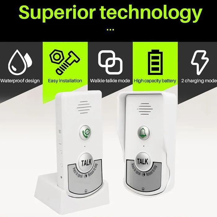 Timbre con intercomunicador inalámbrico - Alcance de 1000 m - Alimentación inalámbrica - ABS - IP54