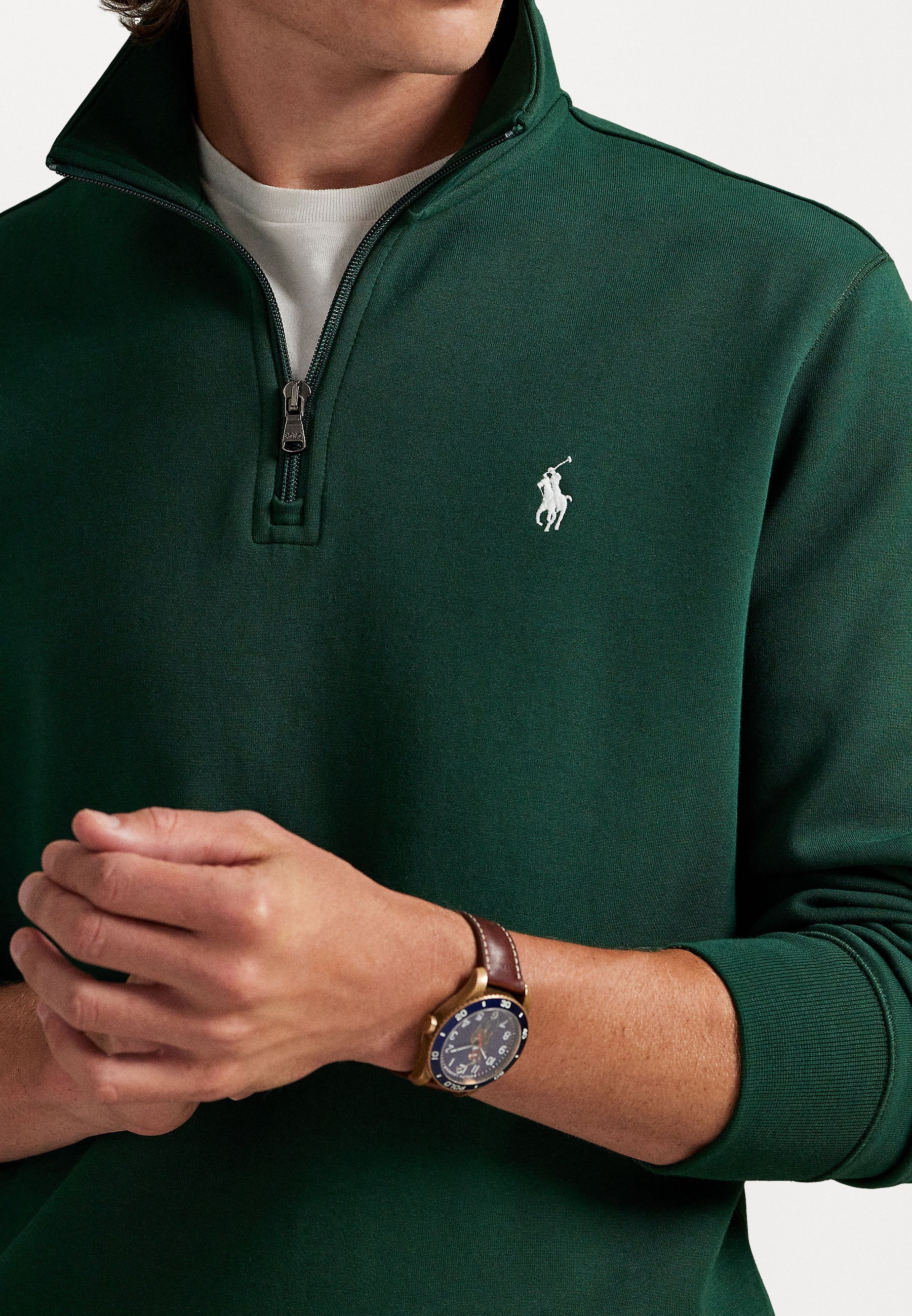 Pull-over Polo Ralph Lauren à double maille et quart de zip - Sweat-shirt - Pin vintage
