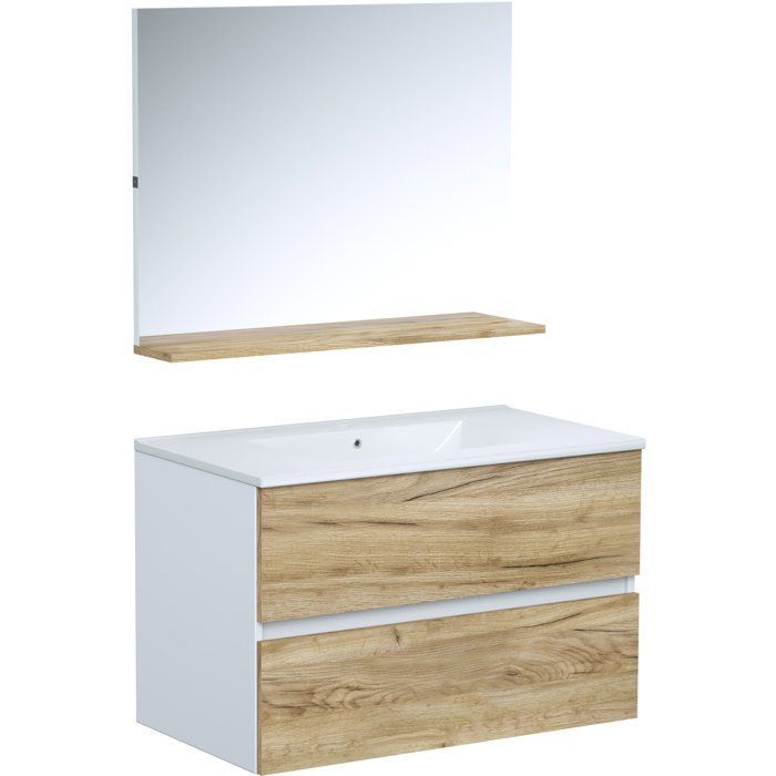 Badkamermeubel - Wastafel - Hout - B80 x D45 x H50 cm - Spiegel - MONZA