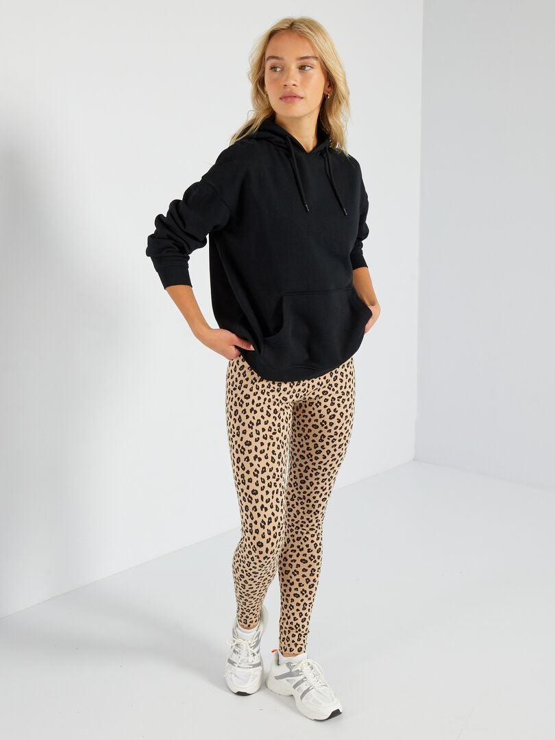 Effen fleece hoodie - Zwart