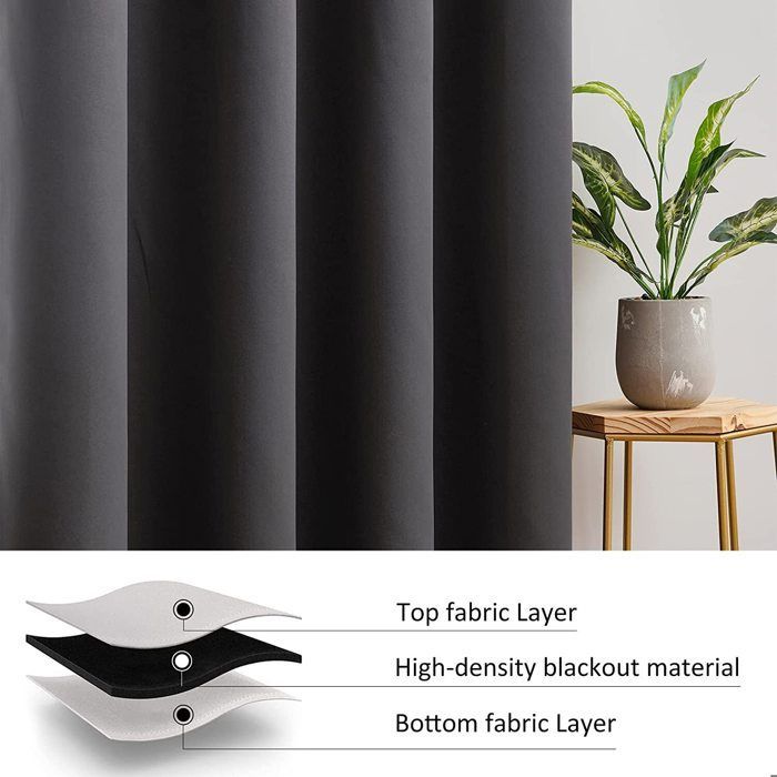 Rideau Occultants 140x240cm TOPFINEL à Oeillets Thermique Isolant AntiFroid Décoratif Chambre AntiBruit 2 Panneaux Gris Anthracite