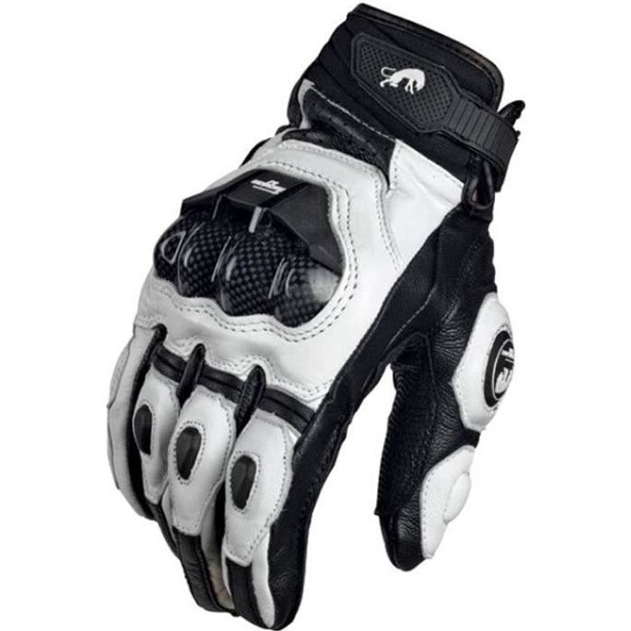 Guantes de moto de cuero genuino para hombre, color negro y blanco, para carreras en carretera, verano - Tipo BLANCO