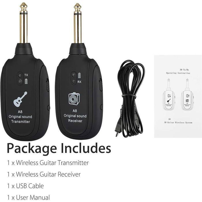 Sistema inalámbrico para guitarra NETBOAT - Transmisor y receptor - 2,4 GHz - Recargable - 4 canales