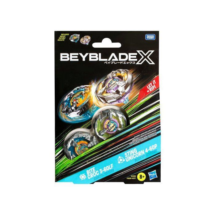 Beyblade 2-Top Sett: Krokodille 3-60LF + Stikkende Enhjørning 4-60P - Angreps- og Balansetype + 1 Tigerkort