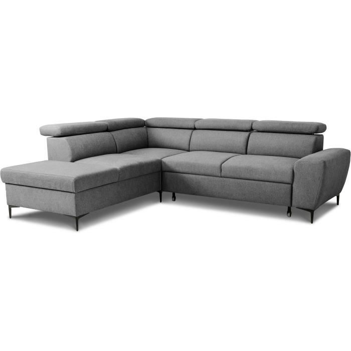 Sofá cama esquinero reversible con almacenamiento - 5 plazas - KASIMIR - Tela antracita - 258 x 79/98 x 219 cm