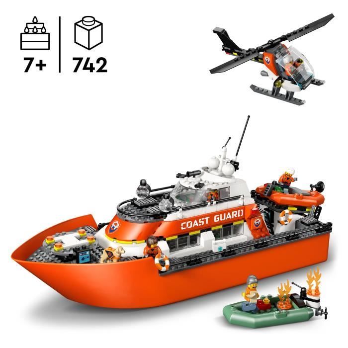 LEGO City 60504 Le Bateau de Sauvetage et l’Hélicoptère des Garde-Côtes - Jouet dès 7 ans