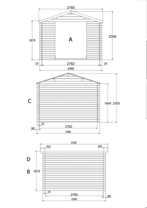 Onafgewerkte houten tuinschuur, 19 mm dik, 7,62 m² bruikbare oppervlakte, INT019