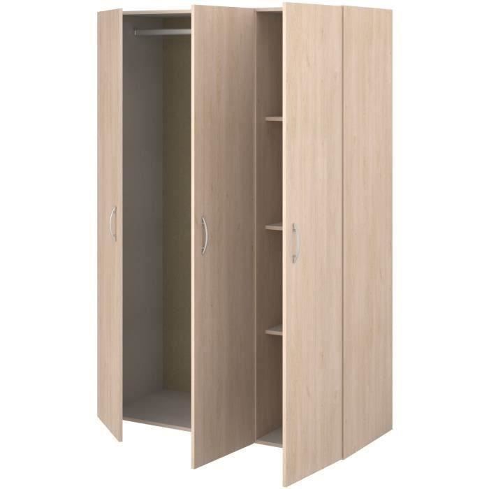 Armoire - EASY LIFE - Décor Chêne clair - 3 portes battantes - L120,2 x H180 x P49,7cm - PARISOT EASY LIFE