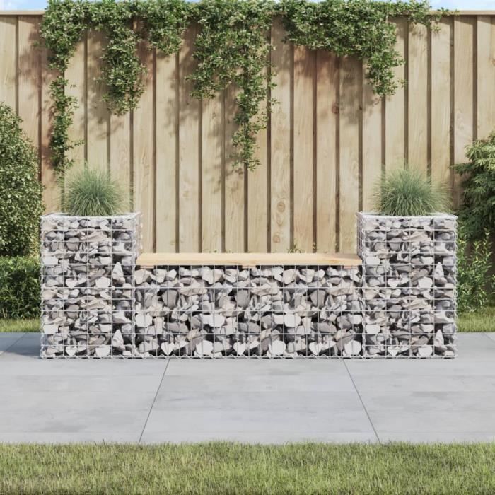 Banco de jardín con diseño de gaviones vidaXL, 183x41x60,5 cm, madera maciza de pino, 834387