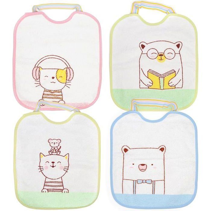 TI-TIN | Conjunto de 4 Babadores Impermeáveis para Bebê | 23x28 cm | Forro de Vinil | Fecho Elástico