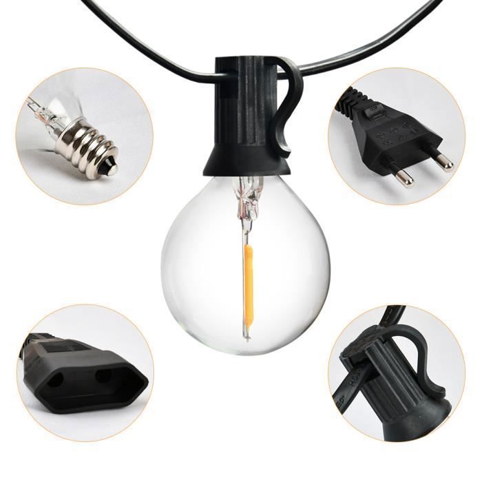 Cordão de luzes para exterior, 9,45 m (31 pés) de luzes LED G40 com 15 lâmpadas + 2 lâmpadas sobressalentes, à prova d'água.