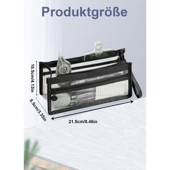 Estuche negro transparente para lápices - Gran capacidad - Lápices/Pinceles/Maquillaje/Artículos de aseo/Material escolar QIEDOVIEY