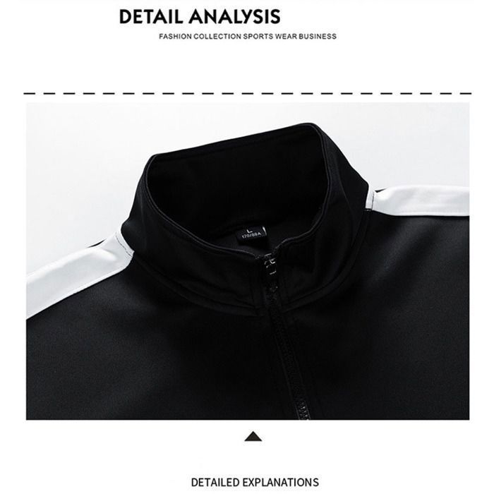 Men's Two-Tone High-Neck Tracksuit - Autumn 2-Piece Set - Navy Blue