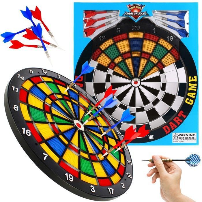 Escudo para dardos, juego de dardos, escudo grande para juegos + 6 dardos 7+.