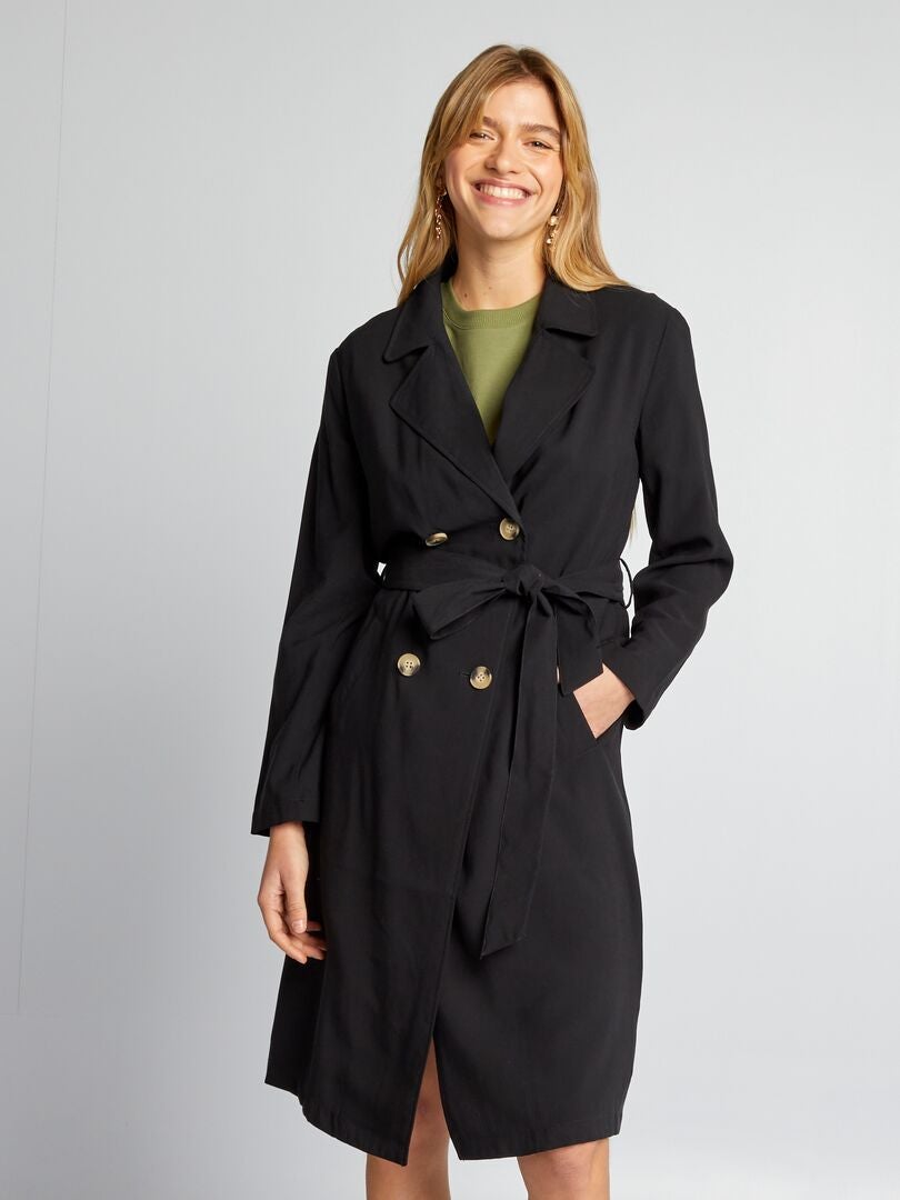 Trench coat macio com cinto - preto