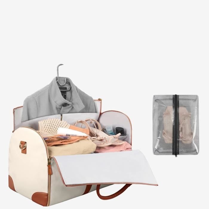 Bolsa portatrajes de viaje para mujer - Beige - Impermeable - Piel sintética - 52x25x31 cm