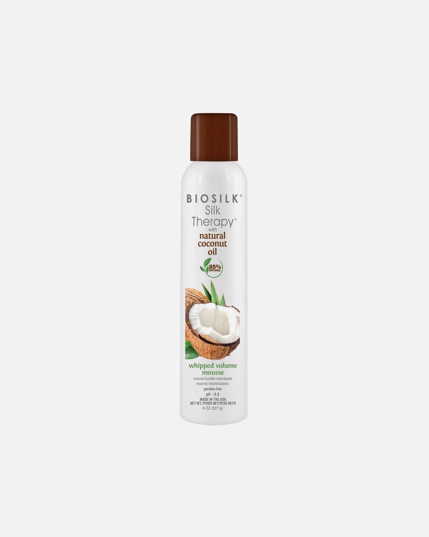Biosilk Silk Therapy matu putas ar dabīgu kokosriekstu eļļu, apjomu piešķirošas putas – 227 g