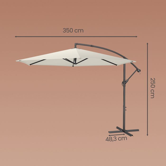Parasol de 350 cm de Diamètre, avec Socle, Manivelle d’Ouverture et de Fermeture, Beige