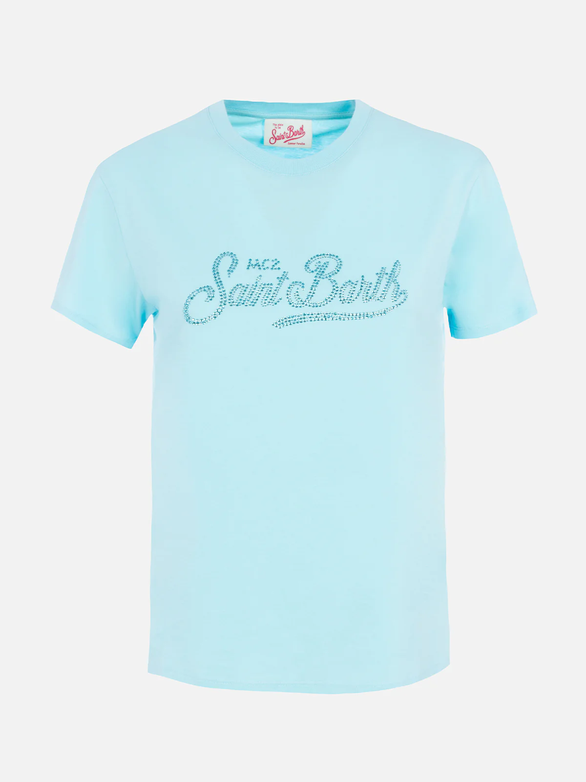 Emilie dames T-shirt met ronde hals in aquagroene katoenen jersey met