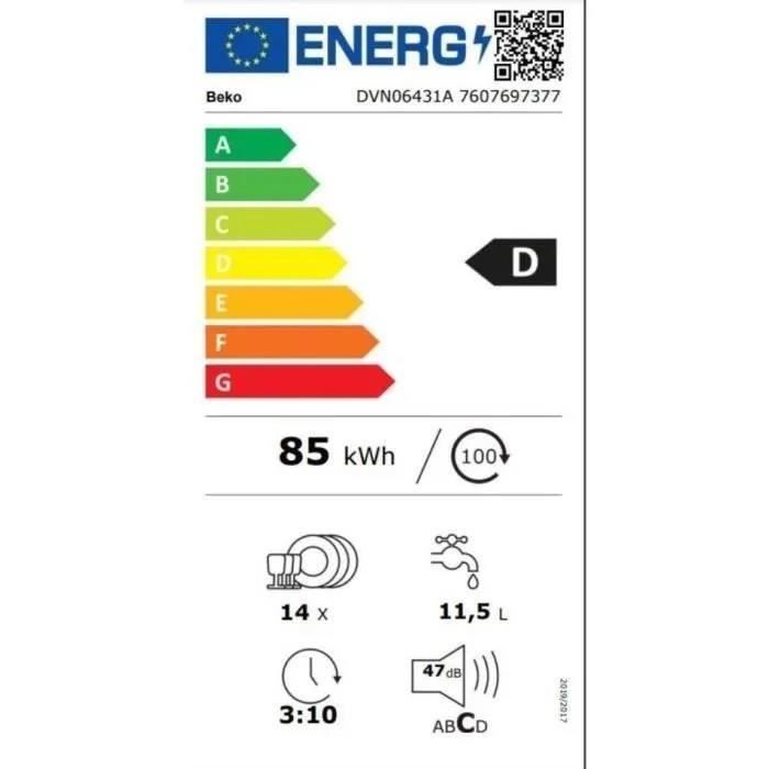 Lave-vaisselle pose libre BEKO b100 DVN06431A - 14 couverts - L60cm - 47dB - Ouverture porte auto - Anthracite
