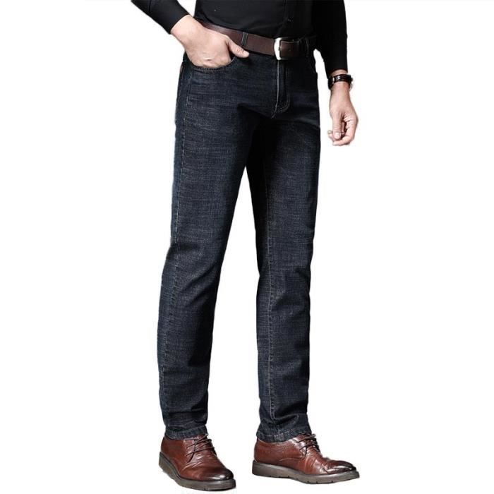 Pantalones vaqueros rectos para hombre, otoño-invierno, elásticos, 5 bolsillos, efecto lavado.
