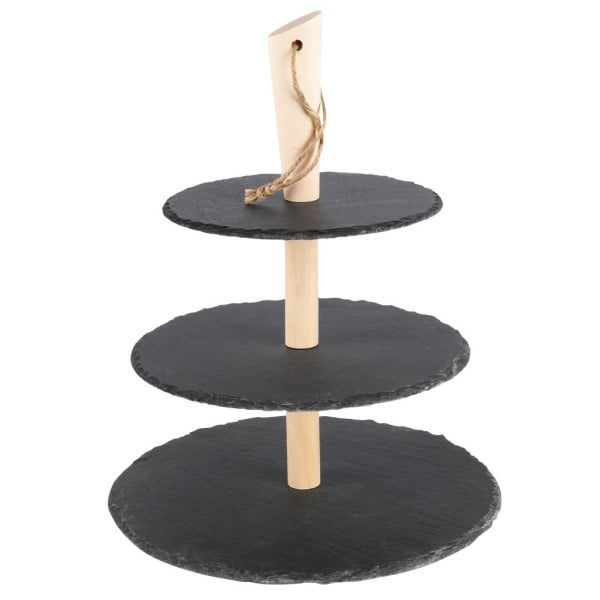 Patera kamienna czarna 3-piętrowa na ciastka ciasto 36 cm