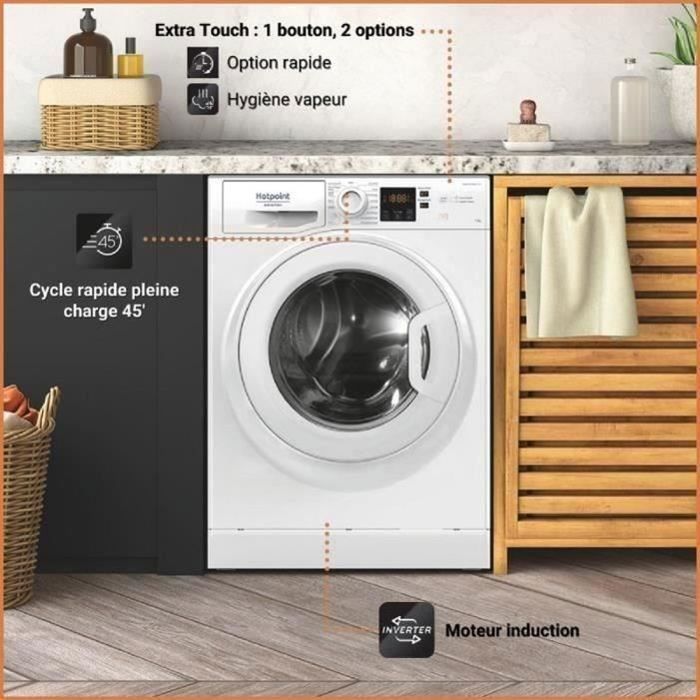 HOTPOINT NS11469FWKFR Vaskemaskine med frontbetjent betjening - 11 kg - Induktion - 60 cm bred - 1400 o/min - Energiklasse A - Hvid