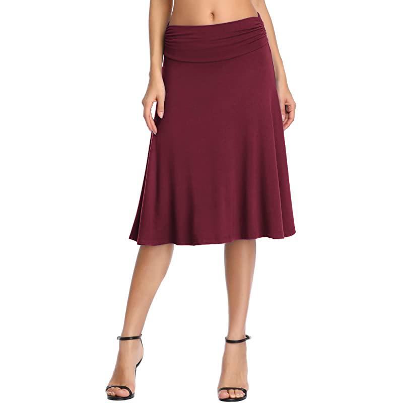 Jupe de yoga midi évasée et extensible à taille froncée pour femme