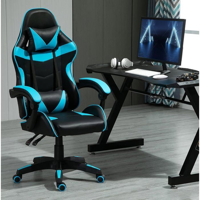 Silla de oficina giratoria ergonómica MCC Direct, silla para videojuegos, azul