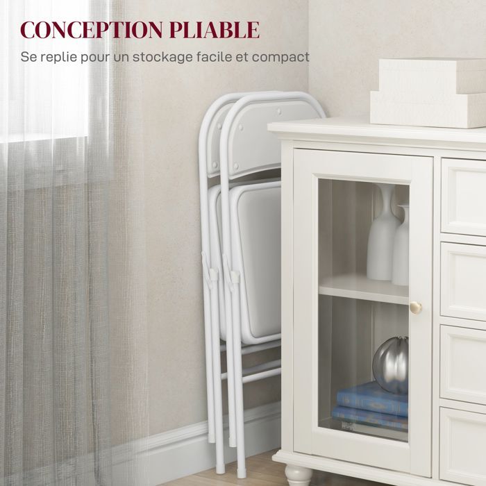 Set mit 2 Klappstühlen, tragbare Esszimmerstühle, Stahlgestell, Maße 45 cm (B) x 46 cm (T) x 78 cm (H), weiß