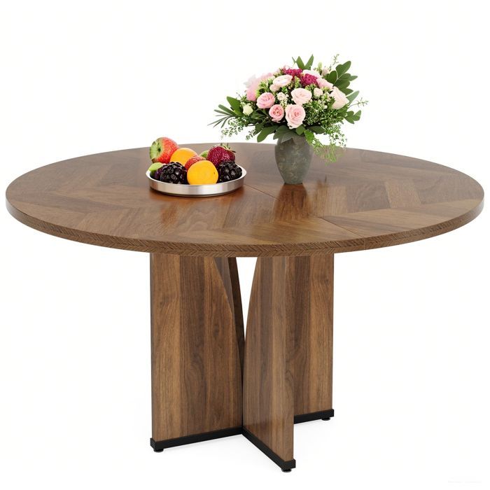 Mesa de jantar redonda 100 x 75 cm, mesa de cozinha quadrada para 4 a 6 pessoas, tampo e pés de madeira (marrom)