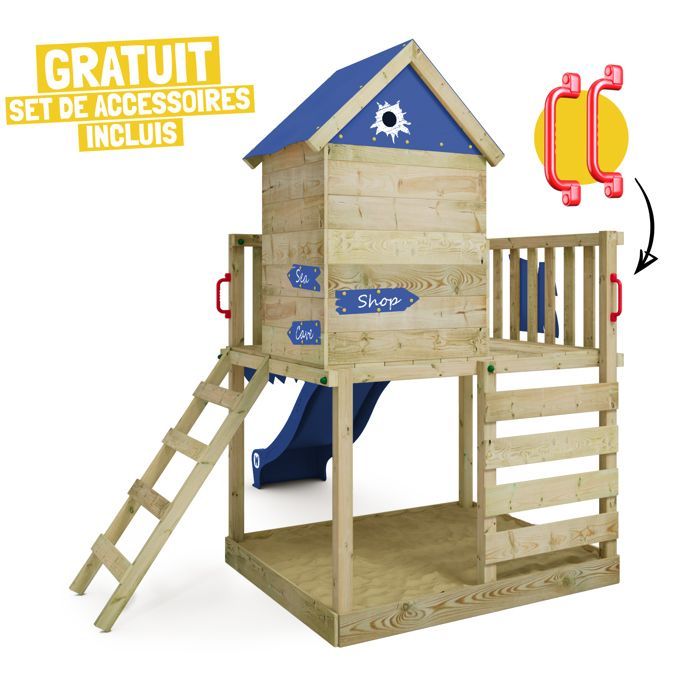 Casa sobre pilotes WICKEY Smart Life con tobogán verde pastel de 220 cm y arenero – 10 años de garantía*