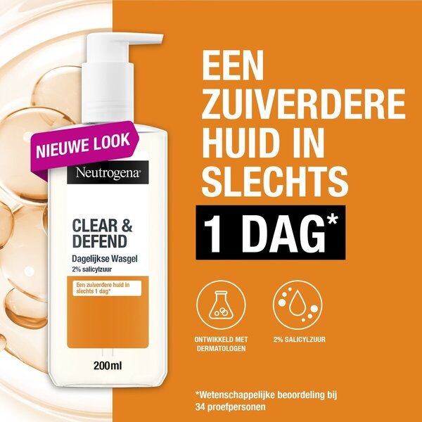 Neutrogena Clear & Defend čistiaci gél na tvár s 2 % kyselinou salicylovou<br>150 ml - Akné a nečistá pleť