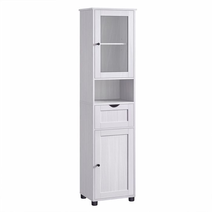 VASAGLE Bathroom Cabinet, Tall Storage Unit with Adjustable Shelves, Door Cabinets, Drawer, Compartment, White Maple