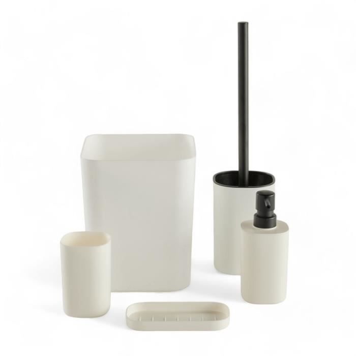 Juego de accesorios de baño de 5 piezas - TODAY - UTILITY - Dispensador de jabón, portacepillos de dientes, jabonera, escobilla de baño, papelera - Blanco