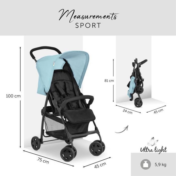 HAUCK - Poussette canne - SPORT - Pliable & inclinable - Capote Pare-Soleil - 4 roues - Noir / Bleu