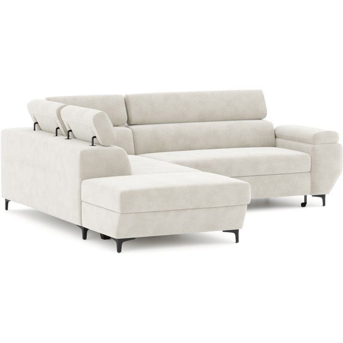 Canapé d'angle convertible - 3 places - MIKY - Tissu Sable - Coffre et têtières - 262 x 235 x 96 cm - CONFORTEAM