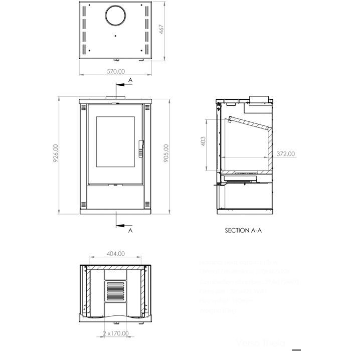 Estufa de leña Verso Theia - 9 kW | Paneles laterales color marfil y diseño contemporáneo